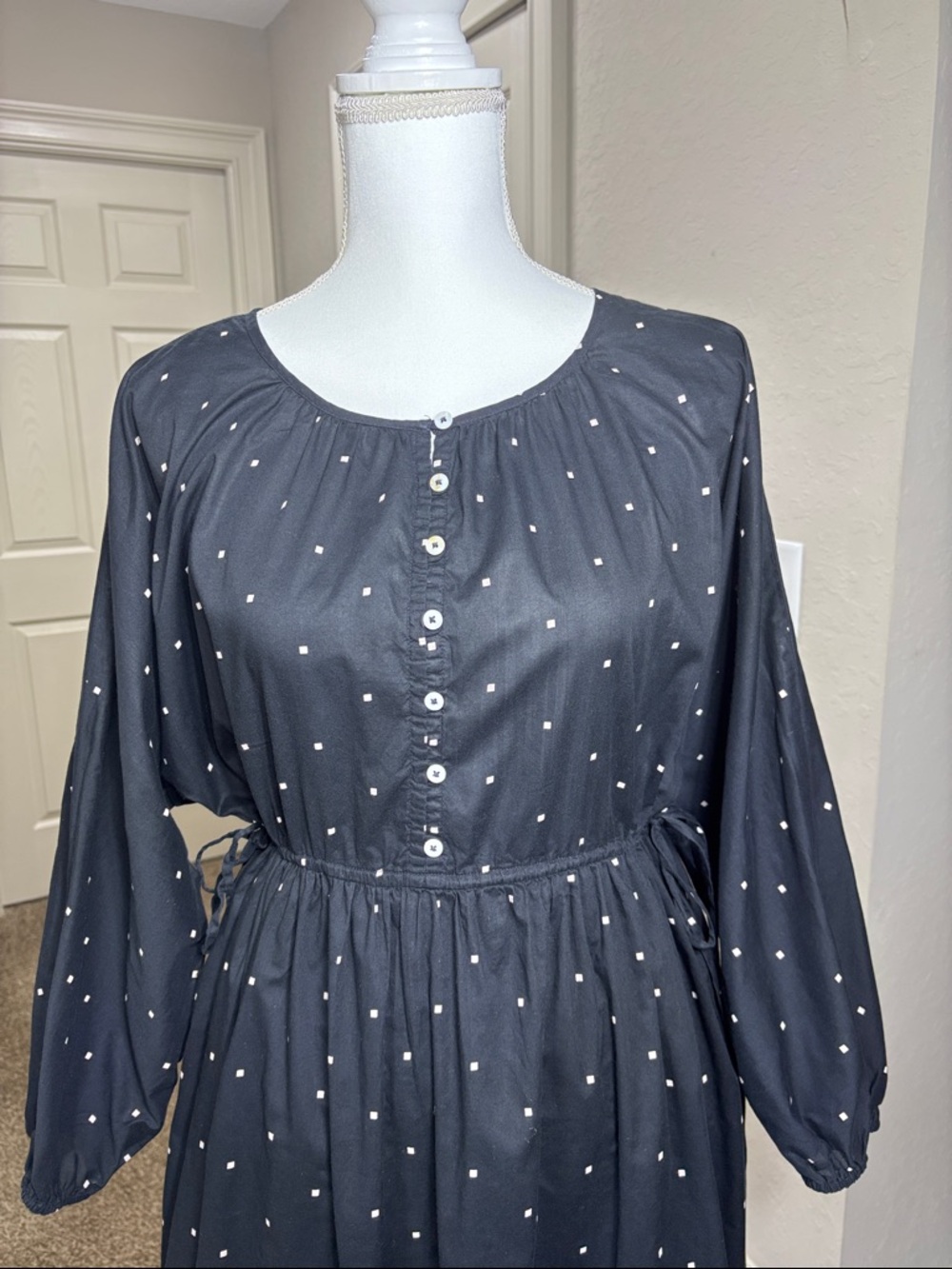Madewell Button-Front Tie-Waist Mini Dress in Square Spot Black Size XS - Picture 4 of 8